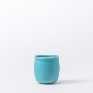 Set of 2 Small Azure Blue Tasting Cups - Rounded Ceramic Mini Set