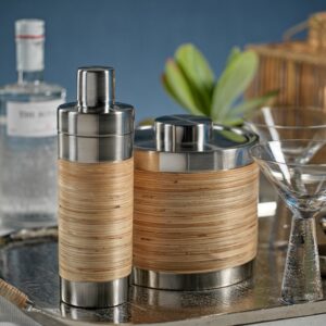 Rattan Wrapped Stainless Steel Cocktail Shaker